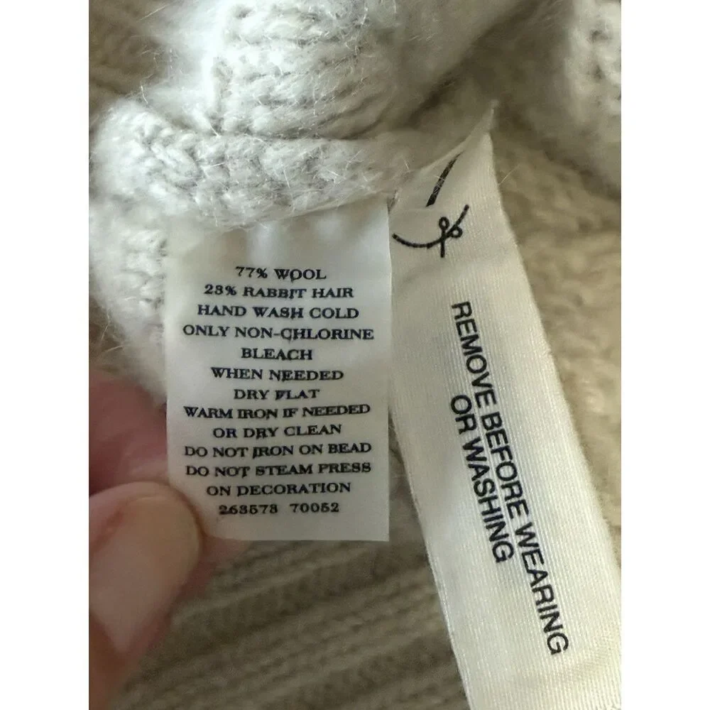Ann Taylor Wool Angora Sweater Thick Cable Knit Ivory Pearl Rabbit Hair Size XL‎